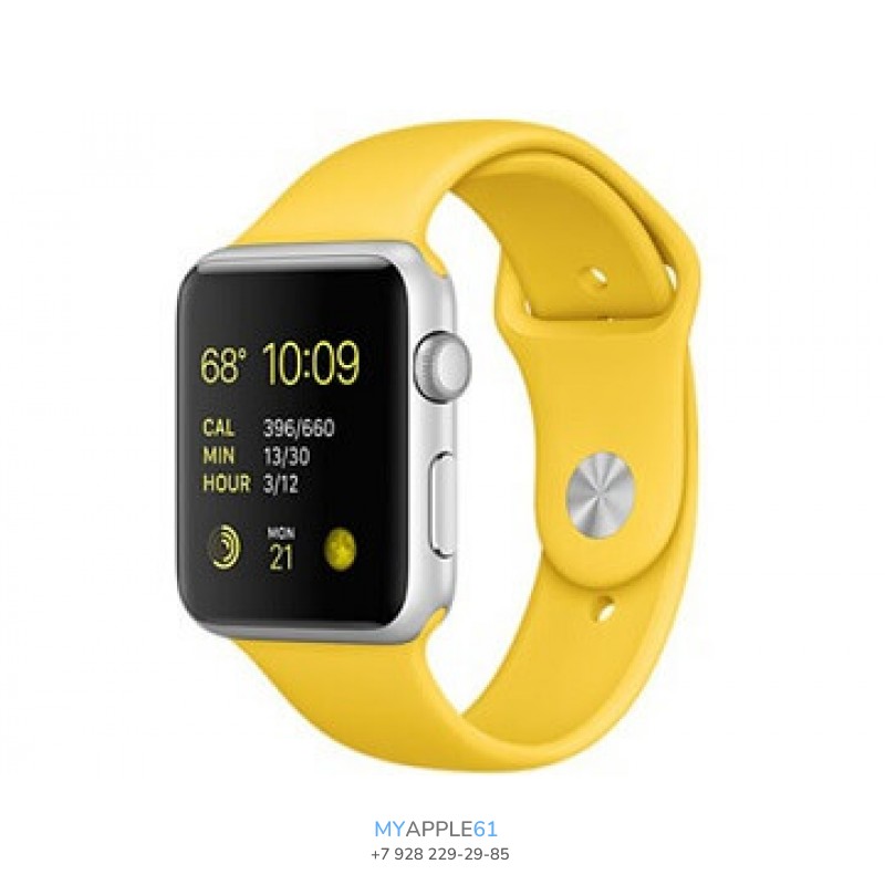 Apple Watch Sport 42 мм, серебристый алюминиевый корпус, желтый ремешок